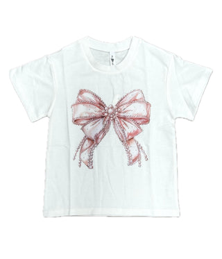 Rhinestone Bow Tee- White