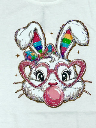 Rhinestone Bubblegum Bunny Tee- White