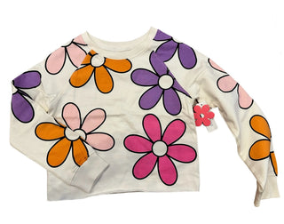 Paper Flower All Over Large Retro Flower Print Crop Sweatshirt