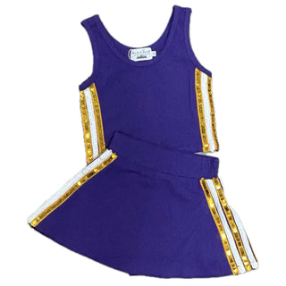 Purple/Gold Sequins Side Skort Set
