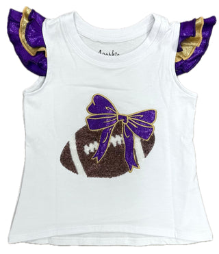 Azarhia Sequin Football Shimmer Ruffle Sleeve Purple/Gold