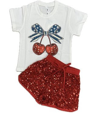 Spring Sequin Shorts- Red