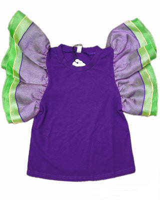ML Kids Mardi Gras Large Ruffle Sleeve Top Purple