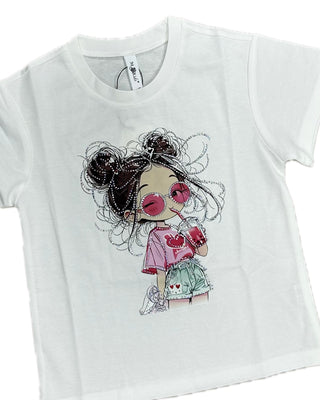 Rhinestone Bubble Tea Tee- White