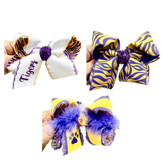 Karen's Creations Purple/Gold Overlay Bows