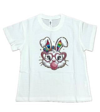 Rhinestone Bubblegum Bunny Tee- White