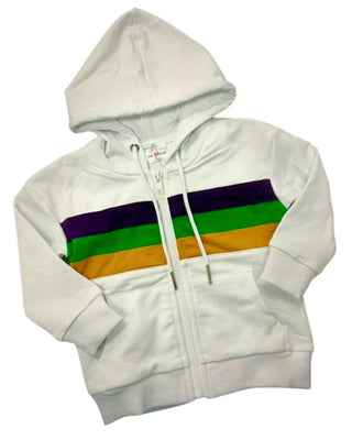 Mardi Gras White Zip Up Rugby Hoodie