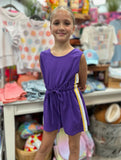 Belle Cher Purple Knit Romper with Purple/Gold Sequin Stripes