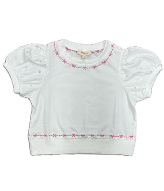 Bow & Pearl Puff Sleeve Terry Top