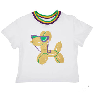 Azarhia Mardi Gras S/S White Balloon Dog Boxy Tee
