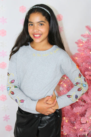Gray Christmas Lights Tis The Season Tween Sweatshirt