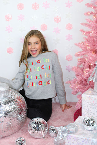 Fa La La Embroidered and Rhinestone Holiday Sweatshirt