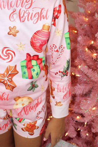 Pink Printed Merry & Bright Holiday Icon Lounge Set