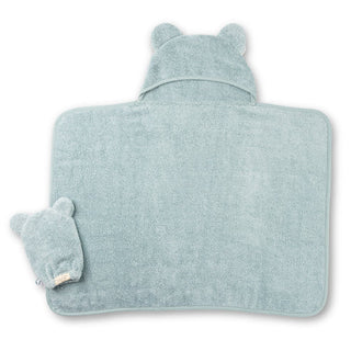 Terry Hooded Bath Towel + Wash Mitt Set - Fog
