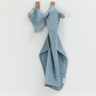 Terry Hooded Bath Towel + Wash Mitt Set - Fog