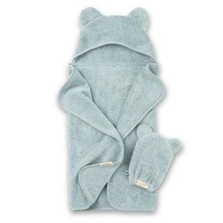Terry Hooded Bath Towel + Wash Mitt Set - Fog