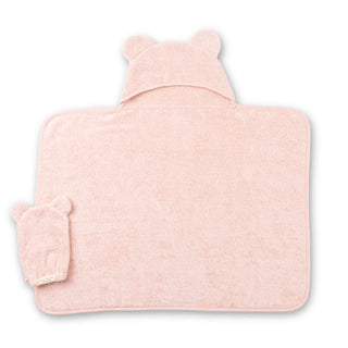 Terry Hooded Bath Towel + Wash Mitt Set - Blush