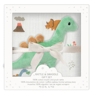 Mon Ami Jurrassique Dino Swaddle & Rattle Gift Set