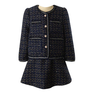 Rachel Riley Navy Tweed Jacket and Skirt Set