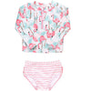 Ruffleboats Vibrant Flamingo Long Sleeve Rash Guard 2pc