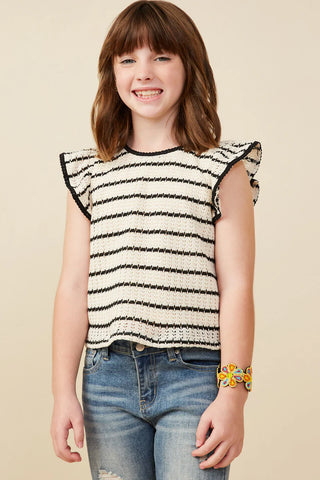 Hayden Girls Contrast Piped Textured Stripe Knit Tank