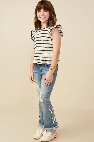 Hayden Girls Contrast Piped Textured Stripe Knit Tank