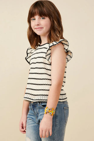 Hayden Girls Contrast Piped Textured Stripe Knit Tank