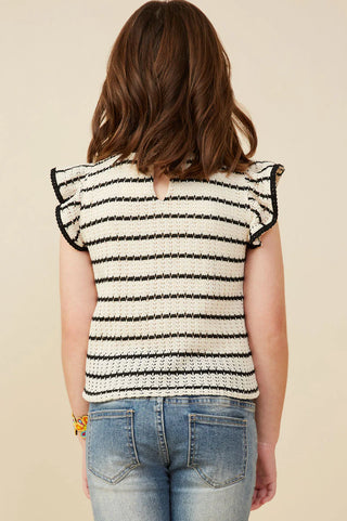 Hayden Girls Contrast Piped Textured Stripe Knit Tank