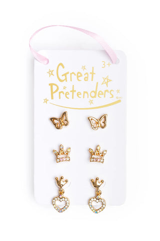 Great Pretenders 3Pk Boutique Chic Royal Crown Studded Earrings