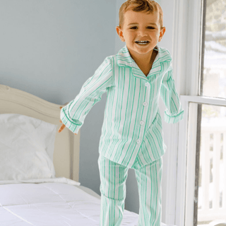 Sugar Bee green stripe button down pajamas, additional view
