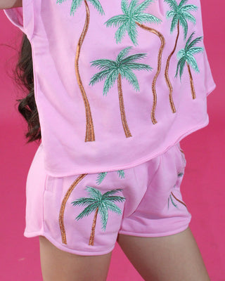 Bon Bon Lurex Pink Embroidered Palm Tree Set