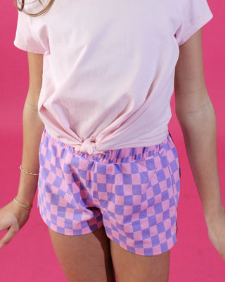 Bon Bon Violet Tulip Checkered Shorts