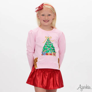 Glitter CHRISTMAS TREE on Pink Holly Sweatshirt