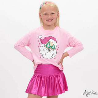 Glitter Santa CHRISTMAS on L/S Pink Tee