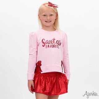 Santa's Favorite Red Sequin CHRISTMAS on Pink Holly Sweatshirt