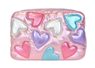 OMG! Accessories Metallic Heart-Patched Cosmetic Pouch