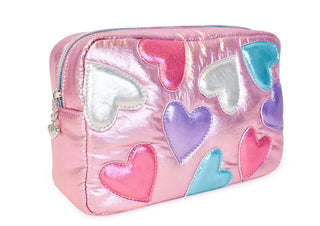 OMG! Accessories Metallic Heart-Patched Cosmetic Pouch