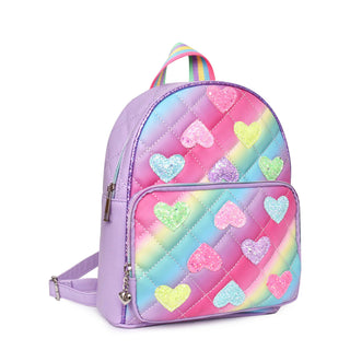 OMG! Accessories Glitter Heart-Patched Ombre Quilted Mini Backpack