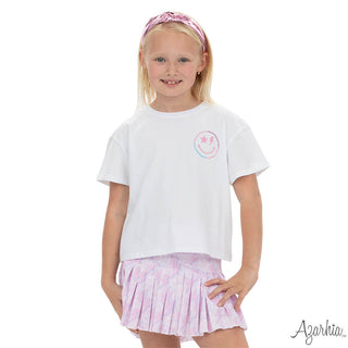 Azarhia White Boxy Tee - Embroidered Smiley Spark