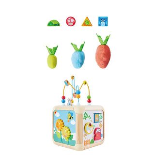 Hape activity cube with bead maze and sunflower gears