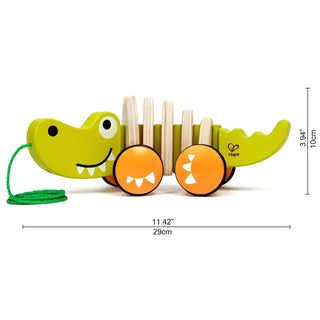 Hape Walk-A-Long Croc with rubber-rimmed wheels