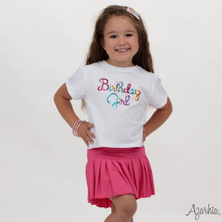 Azarhia Birthday Girl Sequin on White Boxy Gold Shimmer Trim Tee