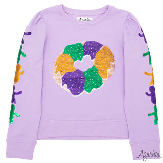 Azarhia Mardi Gras Sequin King Cake & Babies Lavender Holly Top
