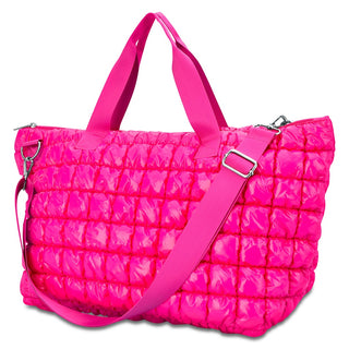 IScream Hot Pink Shiny Puffer Overnight Bag