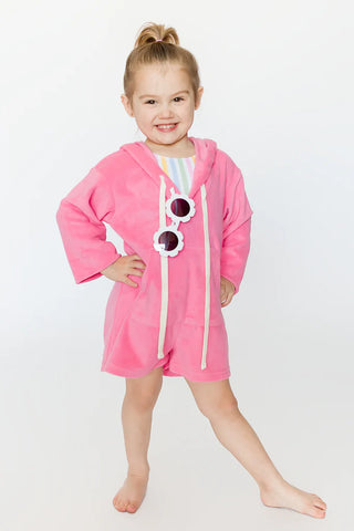 Kids Terry Cloth Romper - Hot Pink