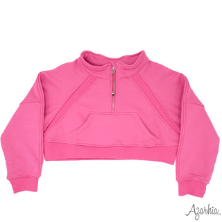 Azarhia Oversized Quarter Zip Cropped Sweatshirt