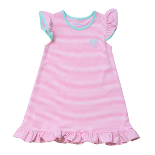 Itsy Bitsy Pink Striped Knit Flutter Sleeve Dress - Bow