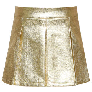 Faux Leather Metallic Pleat Skirt - Gold