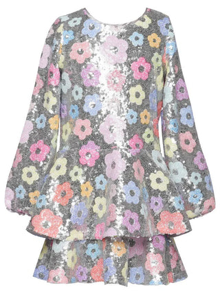 Floral Sequin Dress with Tiered Skirt