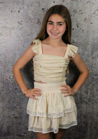 If/So Beige Ruffle Lace Skirt